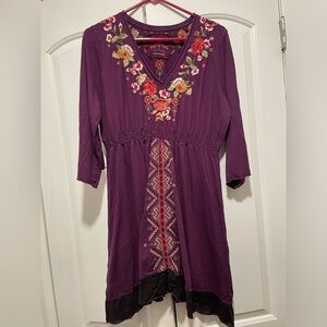 Johnny Was Plum Floral Embroidered Dress